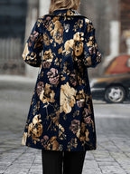 Women'S 2026 New Fashion Printed Blazer - Color-Block Versatile Long Coat with Lapel, Suitable for Casual Outings And Office Wear - Navy Color