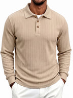 New Autumn Winter Men'S Fashion Casual Outdoor Jacquard Lapel Button-Up Long Sleeve Henley Shirt, Boyfriend Birthday Gift - Khaki