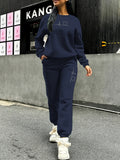 Women's 2pcs Fleece Sweatsuit - ECG Heart Print Warm Winter Tracksuit, Soft Polyester Matching Outfit with Pockets, Machine Washable & Outdoor Sweatsuits (Multiple Colors) for Fall/Winter, 2pcs set - Purplish Blue