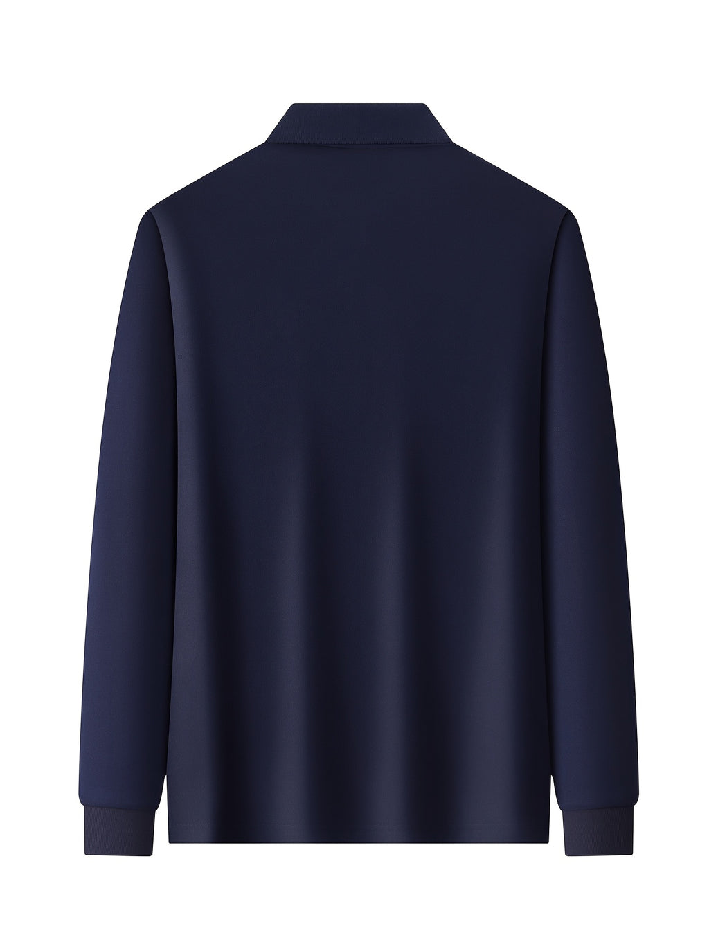 Fresh Solid Color Easy Lapel 3-Button Design Spring Autumn Casual Commute All-Match Men'S Long Sleeve POLO Shirt - Navy Color