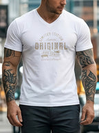 Cotton V Neck Slim Fit Men's T-Shirt Limited Edition Original Print Casual Wear for Spring And Summer Gift for Him - Black+White