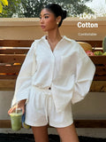 Women'S Summer New Casual Vacation Outfit: White Top And Shorts Set, Comfortable Two-Piece Bundle - White
