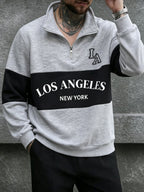 [Shule Water OBM] Spring Men'S Color-Block Letter Print Half-Zip Sweatshirt - Grey