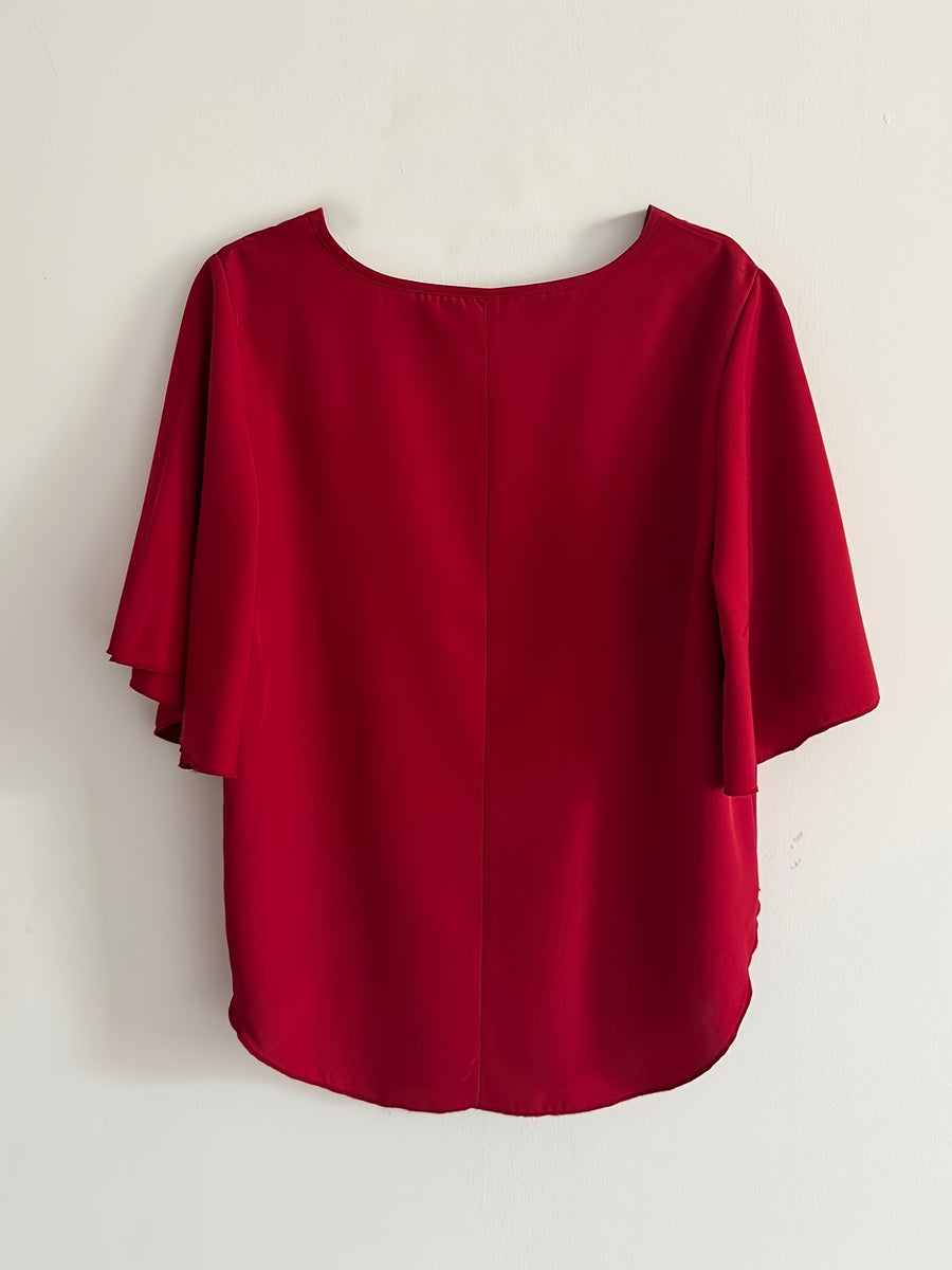 Women's Versatile Solid Color Shirt for Daily Commuting - Red