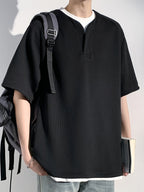 Men'S Summer Short-Sleeve Faux Two-Piece Polo Shirt Sweatshirt - Black