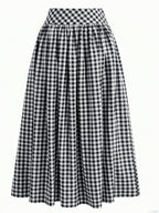 Women's French-Style Plaid Casual Ruffle Hem Drawstring Versatile Skirt, Suitable for Dates, Beach, and Other Occasions - Deep Grey