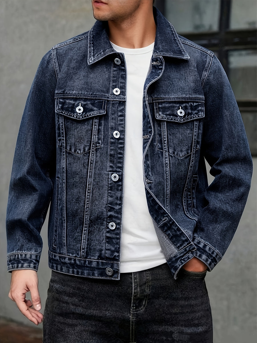 New Arrival: Snowflake Washed Trendy Denim Jacket - Navy Color
