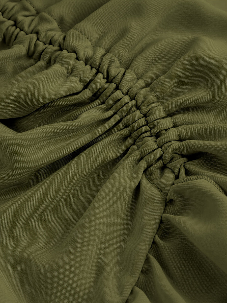 New Fashion Asymmetrical Pleated Hem Design Multi-layered Women's Skirt - Olive Green