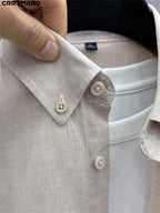 Katemar CRRTMARO Spring/Autumn Men's Business Casual Solid Color Cotton-Blend Long-Sleeve Shirt for Middle-Aged Men, Wrinkle-Resistant and Anti-Wrinkle, Professional, Trendy, and Versatile Dress Shirt NKY - Grey