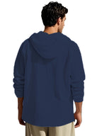 Men'S Linen Hooded Drawstring Henley Shirt Breathable Skin-Friendly Anti-Wrinkle Drape Daily Commute/Outdoor Leisure/Light Exercise Drawstring Hood And Button-Up Placket Loose All-Match Multi-Color Optional - Navy Color