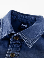 Jeep Cotton Denim Long Sleeve Shirt for Men Embroidered Logo Lapel Button Double Chest Pockets Wrinkle-resistant Stylish Light Business Casual - Dark Blue