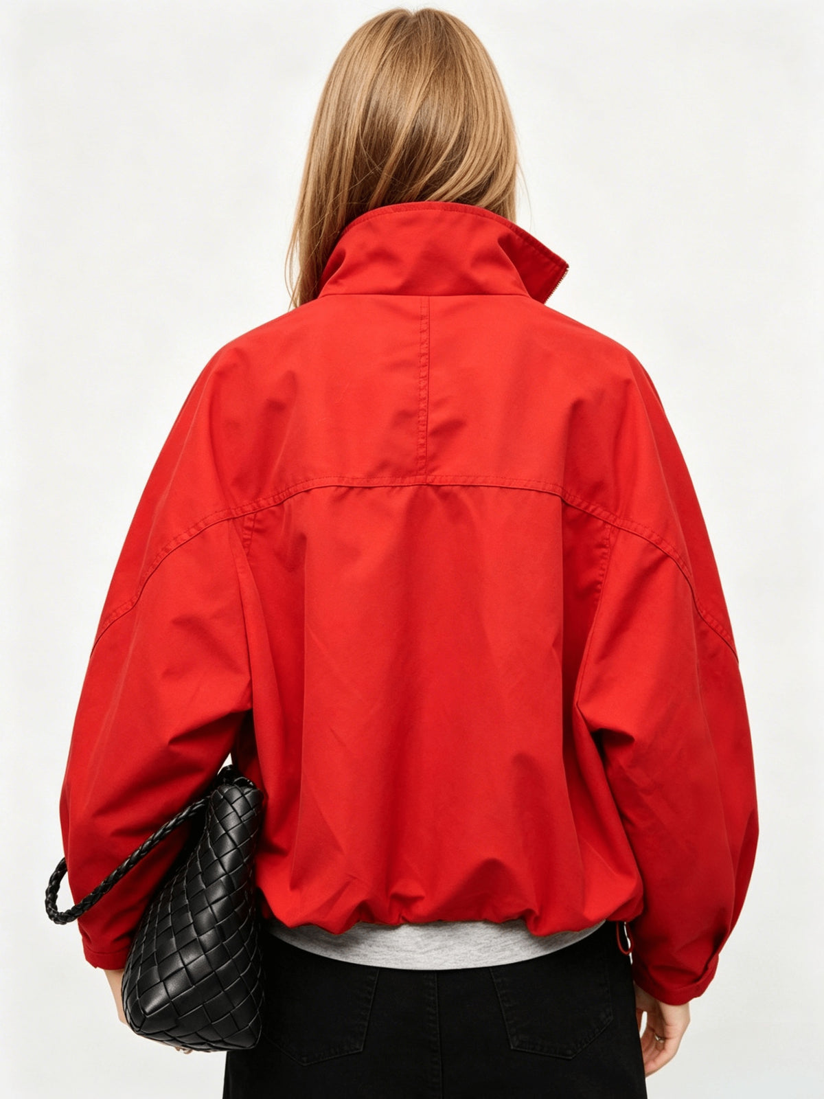 Spring New Spicy Style Whitening Red Short Fleece Jacket, Loose Stand-Up Collar Windproof Jacket, Oversized Design Coat, Casual Commute Dual Wear, Versatile Age-Reducing, Western Style Daily Versatile Jacket Women - Red