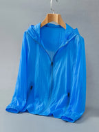 Summer Lightweight Cool Beach Ultra-Thin Fabric Breathable Quick-Dry Hooded Fishing Shirt Men Women Summer Solid Color Skin-Friendly Thin Breathable Couple Hiking Riding Mountain Beach Fishing Suit Cooling Shirt - Blue