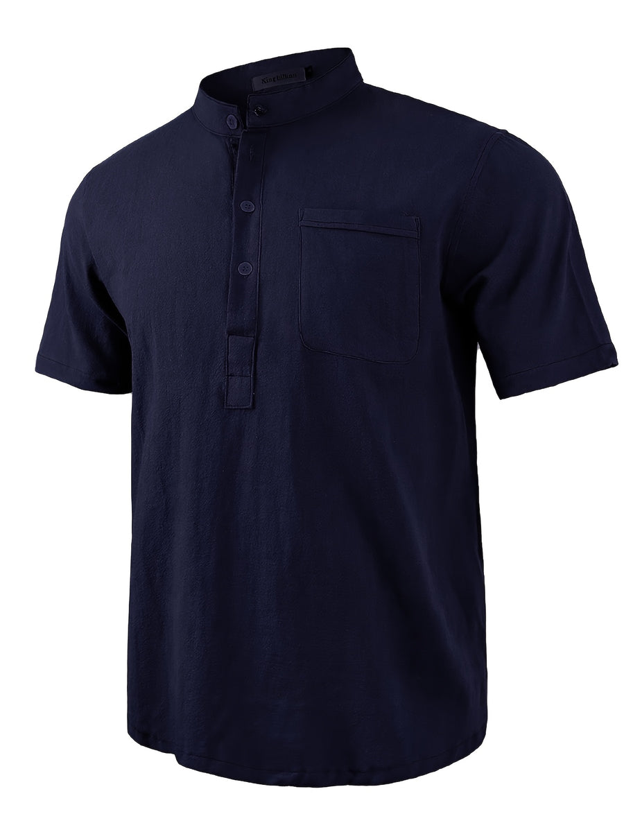 Men's Casual Shirt, Summer Short Sleeve, Lightweight and Breathable, Simple and Stylish, Versatile Casual Shirt - Navy Color