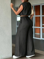 New Spring 2026 Simple and Elegant Solid Color Wide-Leg Pants Set - Black