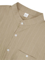 2pcs Men's Casual Linen Striped Henley Shirts, Breathable and Lightweight Full-Open Placket, Long Sleeves with Pockets, Suitable for Summer and Autumn Outdoor Leisure and Beach Vacation Occasions - White+black
