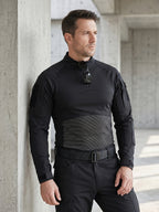 ESDY 1-Piece Men's Stand Collar Tactical BDU Sweatshirt, Large Mesh Breathable Half-Zip Outdoor Combat Top, Chest and Back Mesh Breathable Training Wear - Pure Black