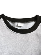 Men's New Autumn/Winter Casual Fitness Sports Thickened Crew Neck Raglan Sleeve Basic Long Sleeve Fashion Sweatshirt, 250g Brushed Fabric - Light Gray + Black