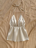 1pc Solid Color Spring Summer Beach Vacation Casual Satin Ruffled Cami Top - Apricot