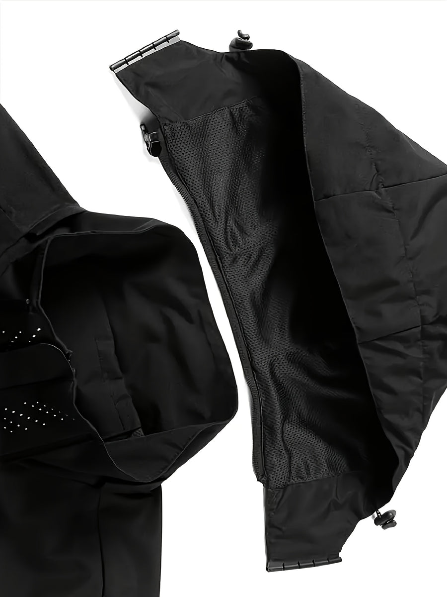 Spring and Autumn Outdoor Adventure Men's Windproof Sportswear, Wear-Resistant Wind-Resistant Jacket, Urban Cycling, Mountain Climbing, Hiking Zipper Outerwear Winter Clothes for Men - Black
