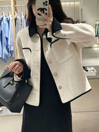 French-Style Petite Tweed Jacket with Small Golden Buttons, New Autumn/Winter Collection, Classic Elegant Style, Double-Faced Short Coat for Women - Apricot