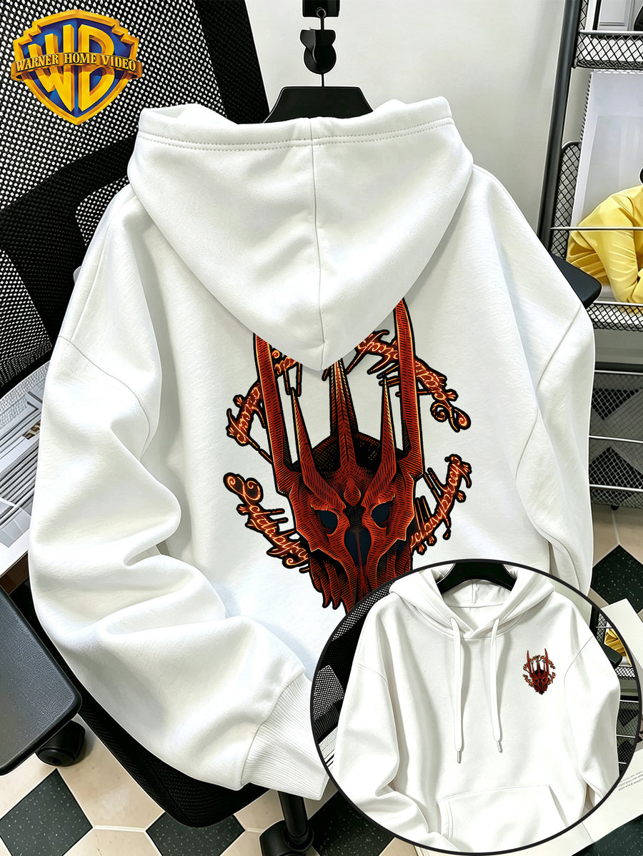 Authorized by Warner Bros., 2026 New Soren Helmet with Red Print, Men'S Hoodie, Hooded Sweatshirt, Kangaroo Pocket And Drawstring Hat, Suitable for Daily And Outdoor Sports Wear, Autumn And Winter Warm Jacket, Fashionable Jacket - White