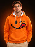 Men's Long Sleeve Pullover Hoodie, Orange Winking Tongue Joyful Face Graphic, Digital Print, Drawstring Hood Ribbed Cuffs, Polyester, Casual, Daily Wear Weekend Leisure, Spring Autumn - Mixed colors