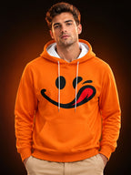 Men's Long Sleeve Pullover Hoodie, Orange Winking Tongue Joyful Face Graphic, Digital Print, Drawstring Hood Ribbed Cuffs, Polyester, Casual, Daily Wear Weekend Leisure, Spring Autumn - Mixed colors