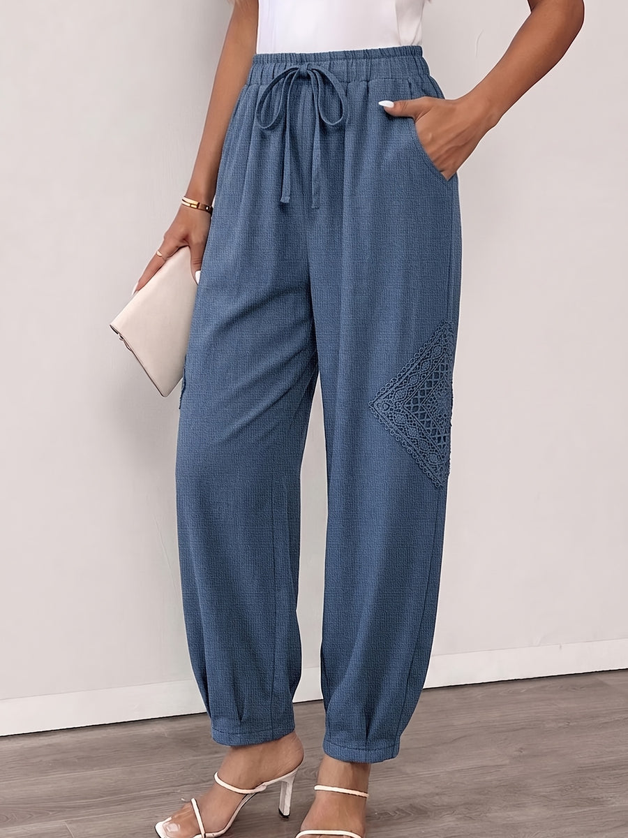 Fashionable Plus-Size Women'S Loose Pants with a Faux Drawstring, Suitable for Commuting, Vacations, Parties, And Sports, Featuring Pockets, Ideal for Everyday Wear - Dark Blue 1