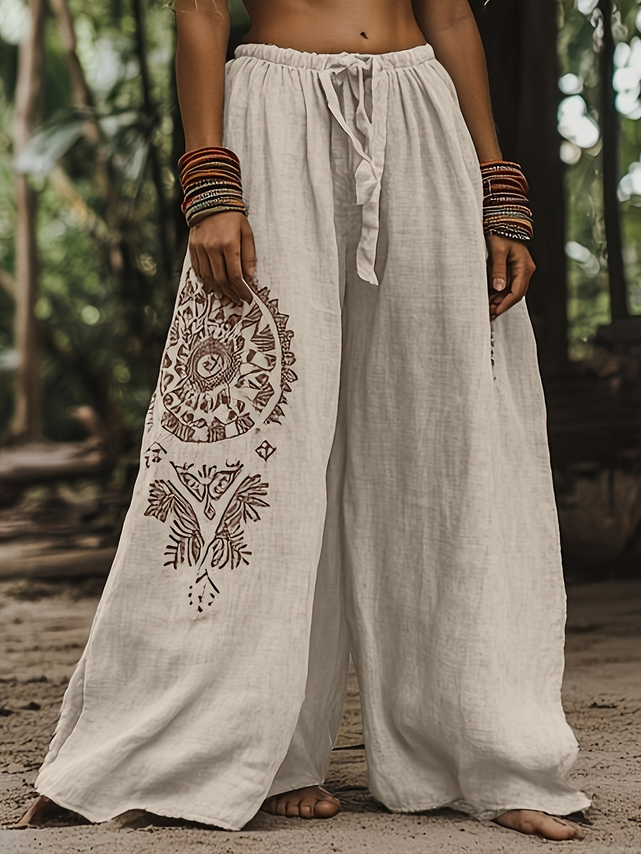 Elegant Special Wide-Leg Pants, Embroidered, Simple, Casual, Wide-Leg, Spring/Autumn, Women's Trousers "YT - Off-white
