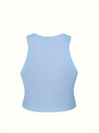 2025 New Trendy Elements Women'S Y2K Fashion Autumn And Summer Popular Retro Round Neck Sleeveless Vest Featuring "Letters, Numbers, Warm Slogans, Messages, And Personal Statements" Printed Patterns. Easy And Stylish, Cute And Sweet - Sky Blue