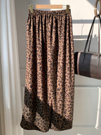 Women's Casual Leopard Print Drawstring Waist Wide-Leg Pants ASD1 - Coffee Brown