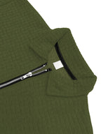 National Charm Tiger Head Line Art Print Floral Waffle Knit Half-Zip Polo Long Sleeve Men's Casual Top, Featuring a Simple and Premium Texture That Complements All Dressing Styles. Easily Create a Minimalist Look, Whether for Daily Commutes - fern green