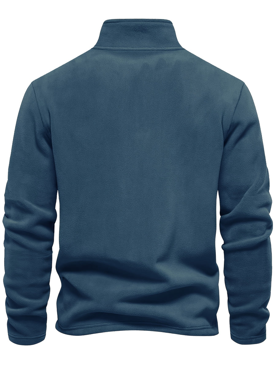 Men'S 5pcs Versatile Basic Fleece Sweatshirt, Half-Zip Stand-Up Collar Autumn And Winter Long-Sleeved Top - Mint Green+Dark Blue+Gray Blue+Apricot+Gray