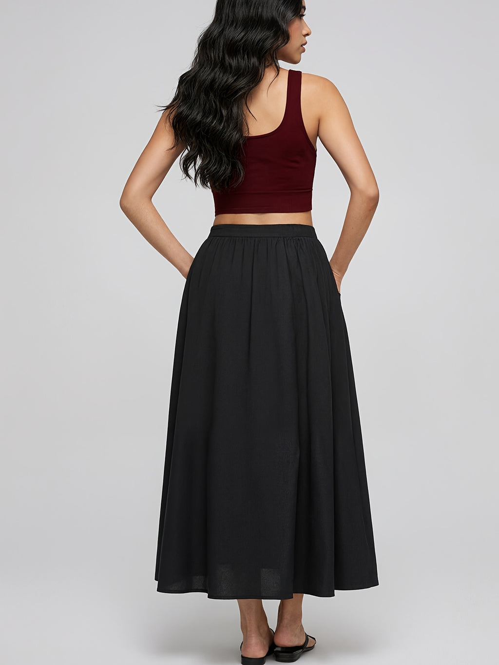 Summer Solid Color Women's Casual Sports Short Skirt, Simple Basic Style Skirt - Black
