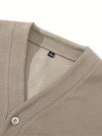 Paul Frank Men's Knit Casual Button-Up Cardigan with Slanted Monkey Logo Print - Rice Coffee