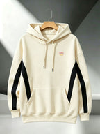 4pcs 2026 Autumn/Winter Men's Streetwear Casual Pullover Hoodie with Contrast Color Lines, Diagonal Cut, Long Sleeves, Skin-Friendly, Warm, Drawstring, Large Pocket Sweatshirt - Apricot + Apricot + Apricot + Apricot