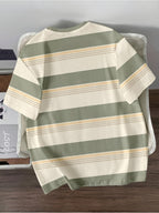 Men'S Casual Striped Cuff Patchwork Round Neck Summer T-Shirt, Comfortable And Breathable [Printed Design - Not Textured] - Mixed Color 10