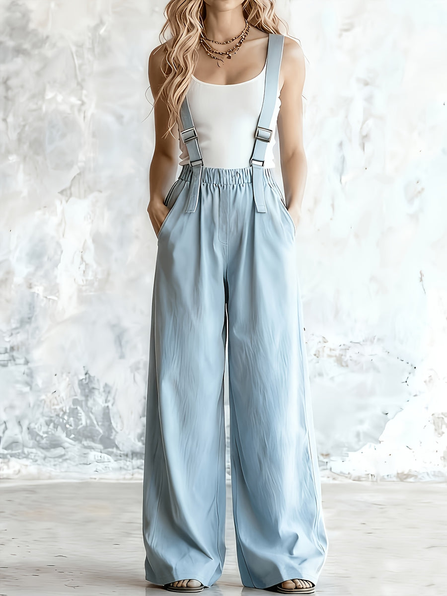 Women's Overalls Pants, Street Style with a Hot and Fashion Statement, Adjustable Metal Buckle Straps, Casual Wear for Women, Y, Loose Fit, Elastic Waistband, Women's Casual and Elegant Overalls Pants, Wilderness - Light Blue