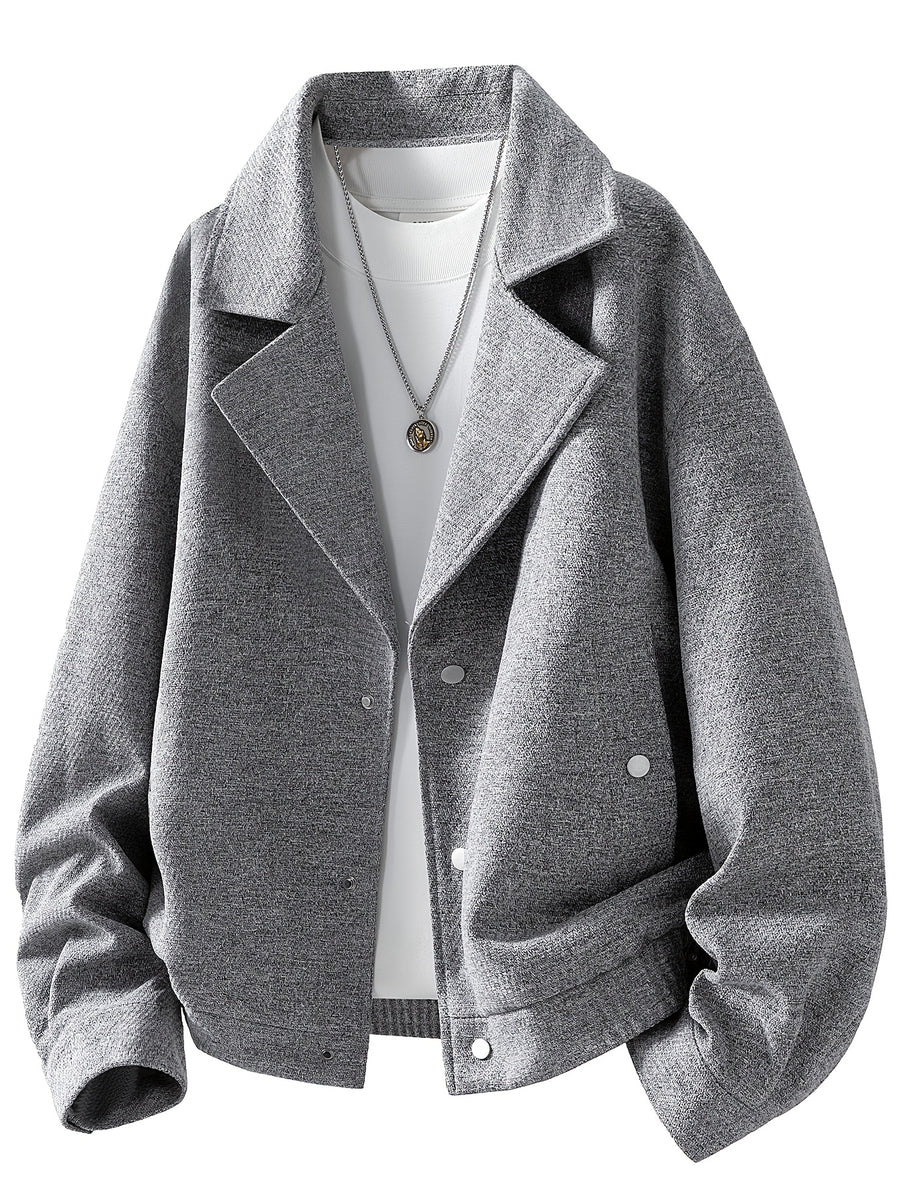 Men's Light Luxury Lapel Button-Front Cardigan Jacket - Loose Fit Blazer Coat with Lapel Collar & Button Closure, Machine Washable Suitable for Business Casual, Office Wear, Daily Use, Outdoor Events - Solid Color Outerwear - Glacier Gray
