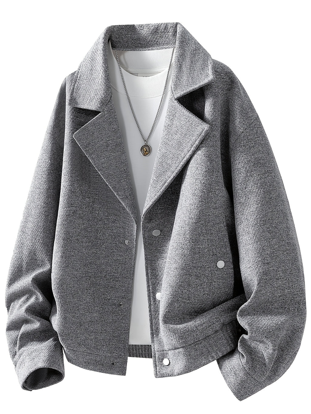 Men's Light Luxury Lapel Button-Front Cardigan Jacket - Loose Fit Blazer Coat with Lapel Collar & Button Closure, Machine Washable Suitable for Business Casual, Office Wear, Daily Use, Outdoor Events - Solid Color Outerwear - Glacier Gray