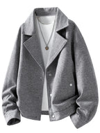 Men's Light Luxury Lapel Button-Front Cardigan Jacket - Loose Fit Blazer Coat with Lapel Collar & Button Closure, Machine Washable Suitable for Business Casual, Office Wear, Daily Use, Outdoor Events - Solid Color Outerwear - Glacier Gray