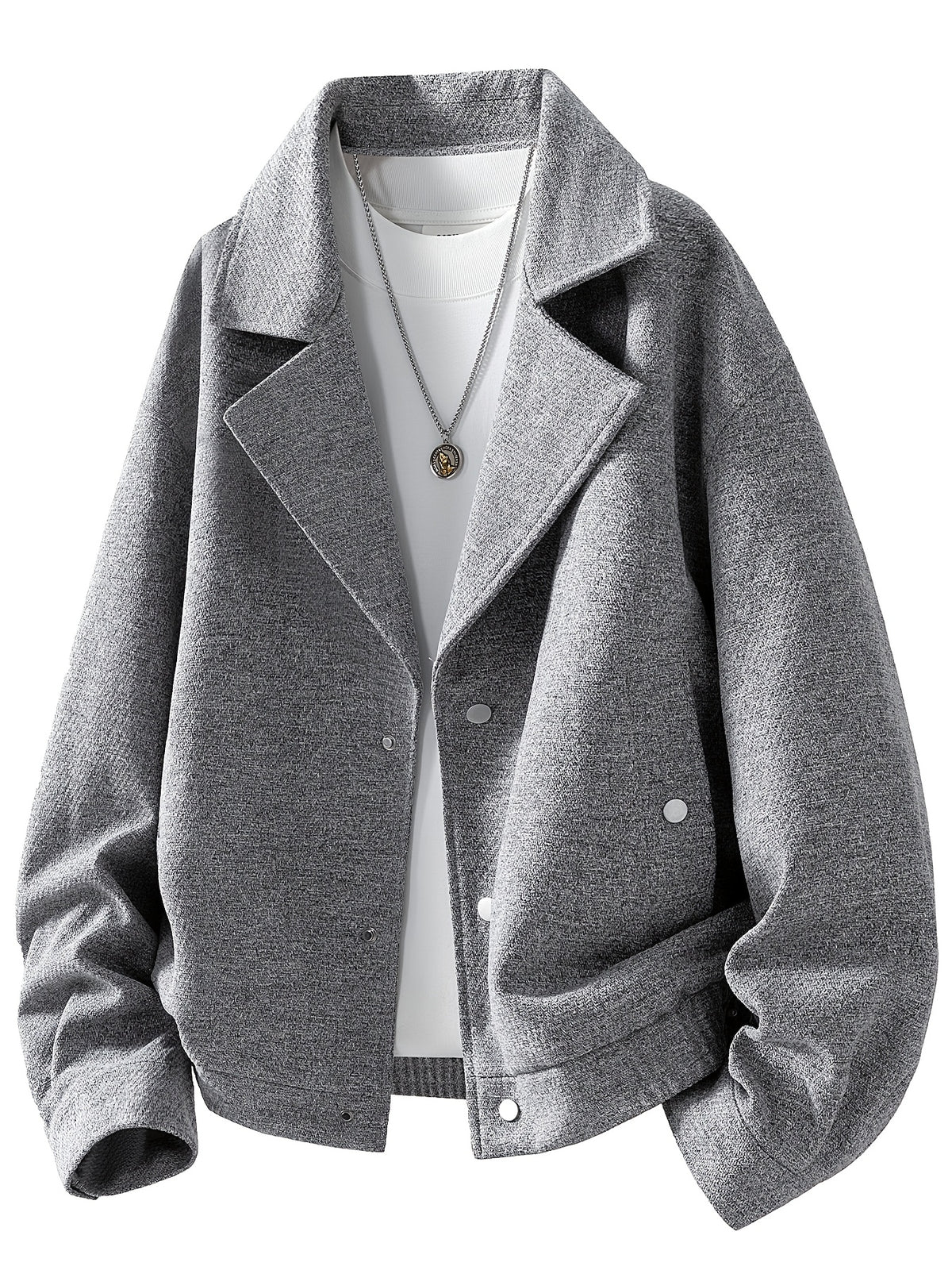 Men's Light Luxury Lapel Button-Front Cardigan Jacket - Loose Fit Blazer Coat with Lapel Collar & Button Closure, Machine Washable Suitable for Business Casual, Office Wear, Daily Use, Outdoor Events - Solid Color Outerwear - Glacier Gray