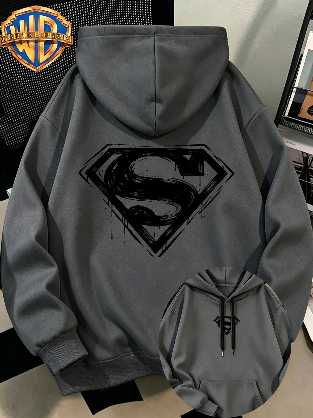 Fashion Hip Hop Print Fashion Brand Casual Versatile Sports Drawstring Pocket Hooded Men'S Sweater, Men'S Autumn And Winter Cute Casual Style, Sports Style Fashion Loose Hoodie, Daily Casual Wear - Dark Gray