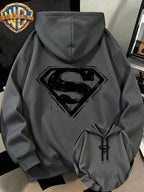 Fashion Hip Hop Print Fashion Brand Casual Versatile Sports Drawstring Pocket Hooded Men'S Sweater, Men'S Autumn And Winter Cute Casual Style, Sports Style Fashion Loose Hoodie, Daily Casual Wear - Dark Gray