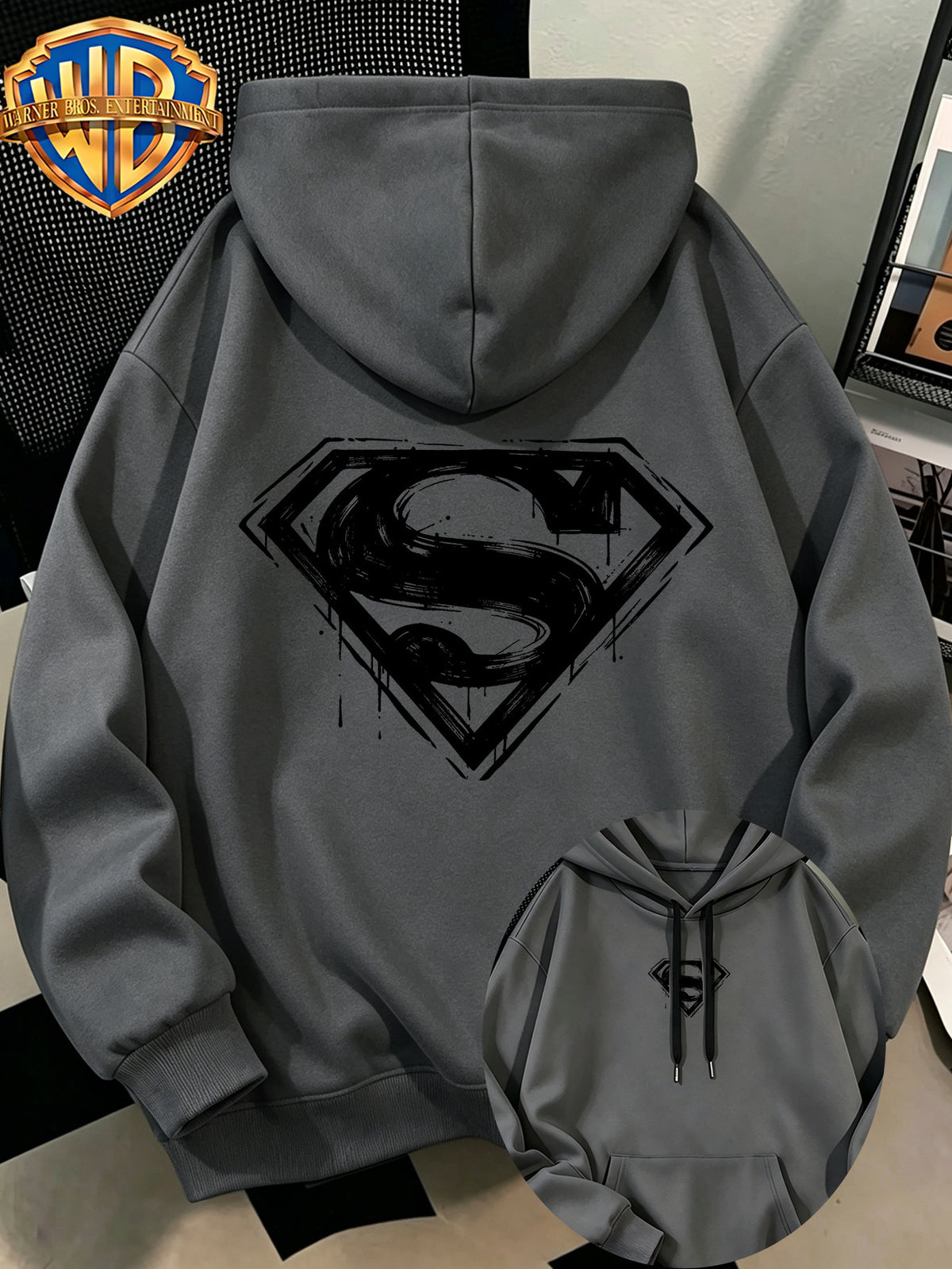 Fashion Hip Hop Print Fashion Brand Casual Versatile Sports Drawstring Pocket Hooded Men'S Sweater, Men'S Autumn And Winter Cute Casual Style, Sports Style Fashion Loose Hoodie, Daily Casual Wear - Dark Gray