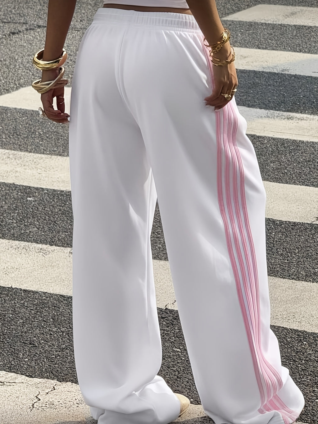 Spring And Summer Pink Side Stripe Four-Stripe Y2K Style Casual Long Pants - Mixed colors