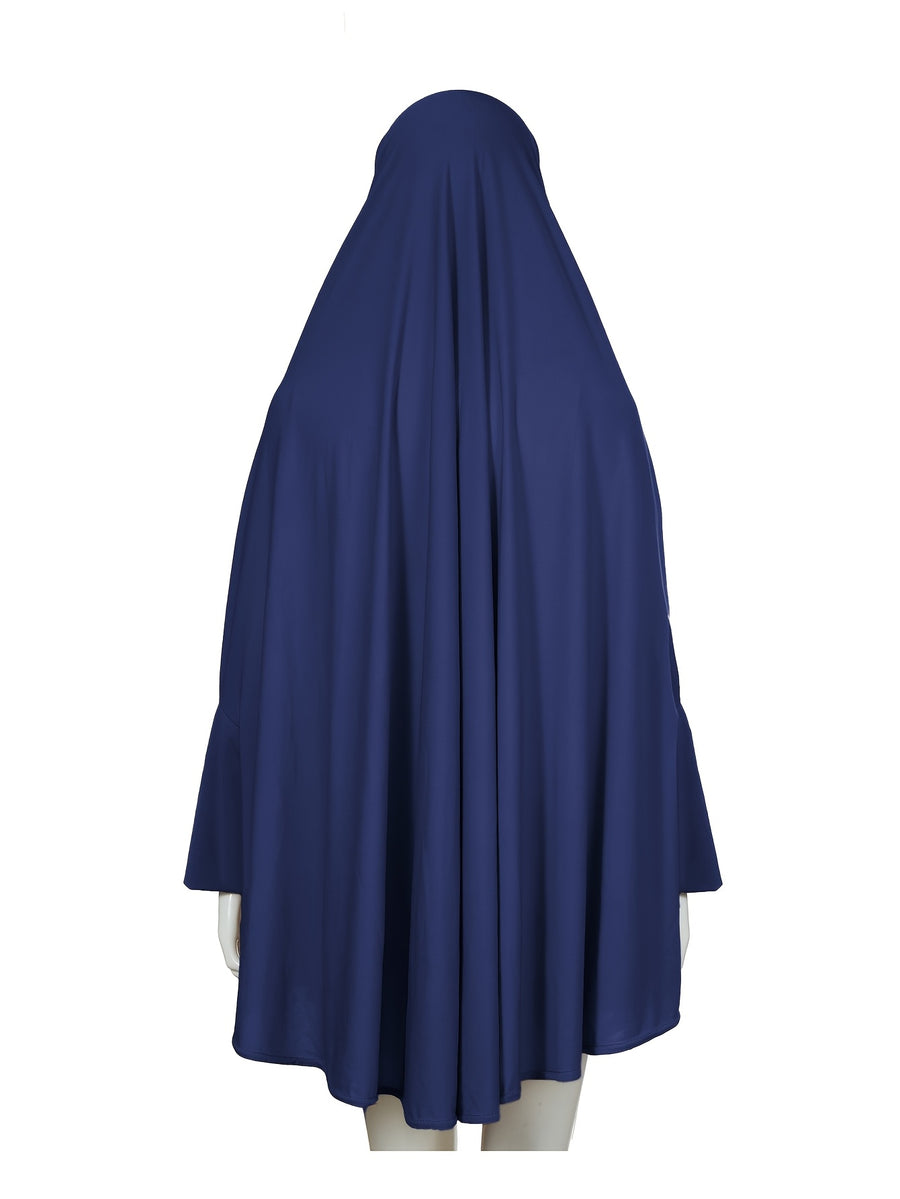 2pcs Women'S Solid Color Robe And Skirt Set, a Conservative And Elegant Outfit for Everyday Wear, Featuring Sleeves Inspired by Middle Eastern Traditional Culture, Abayas - Navy Color