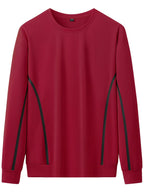 Men's Crewneck Sweatshirt, a Versatile Casual Top for Spring and Autumn, Featuring Side Line Detailing. Suitable for Daily Commutes, Streetwear Outings, Light Sports, and Casual Gatherings, This Basic Men's Sweatshirt Is Easy to Pair with Any Outfit - Red