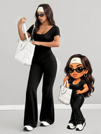 Women'S Jumpsuit, Spring Summer Casual Style, U-Neck Design, Fashionable Sexy And Comfortable, Slim Fit Versatile, Suitable for Outdoor, Commuting, Millennial Style, American Style, Chic Style, Beach Parties, Countryside Vacations - Black